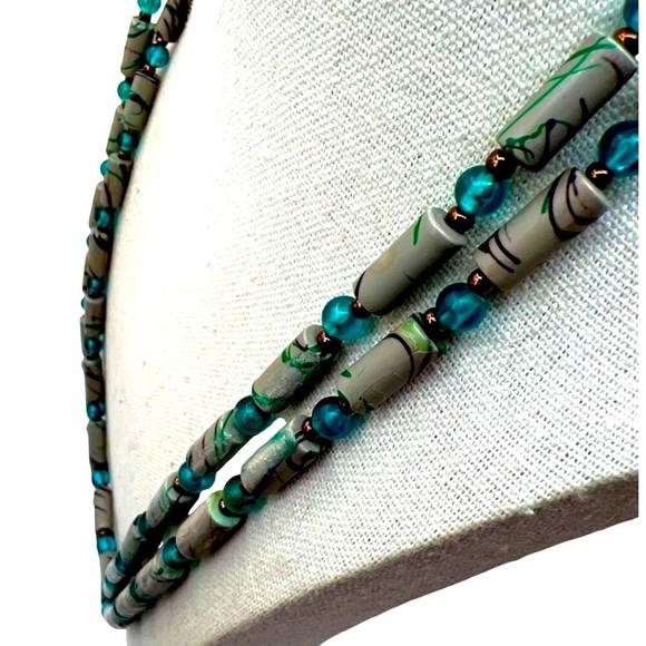Handcrafted Necklace With Green & Teal Beads 24” Long. C13 - Picture 4 of 7